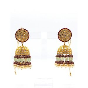 22 Yellow Gold Kundan Polki Jhumki